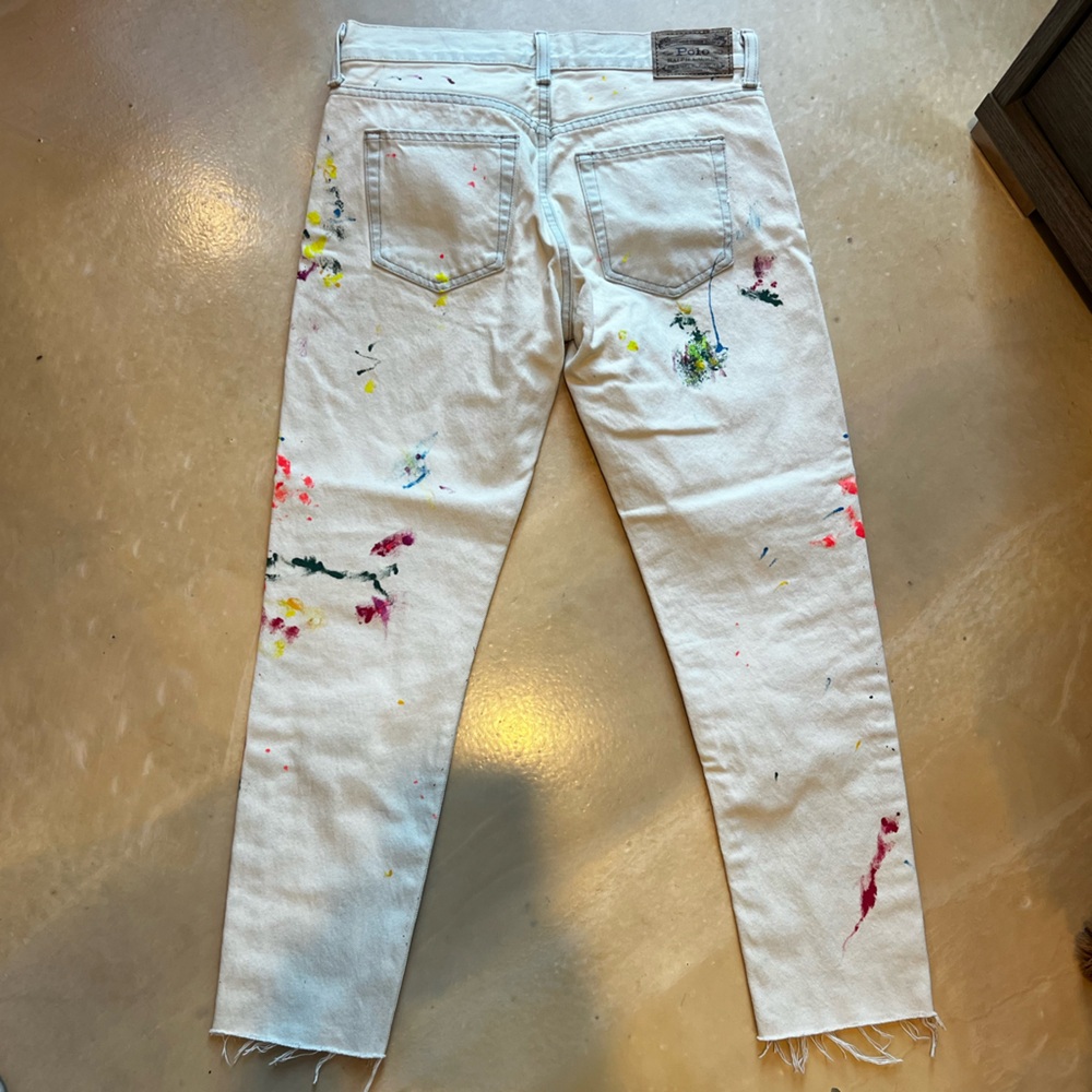 Polo Ralph Lauren Women Avery Boyfriend Jeans White Paint splatter Size 25 - Picture 3 of 7